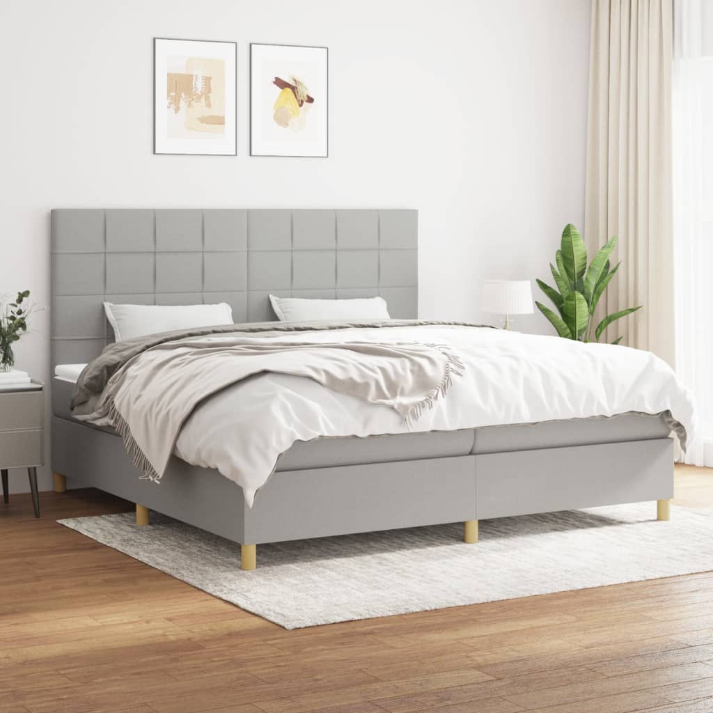 vidaXL Cama box spring con colchón tela gris claro 200x200 cm