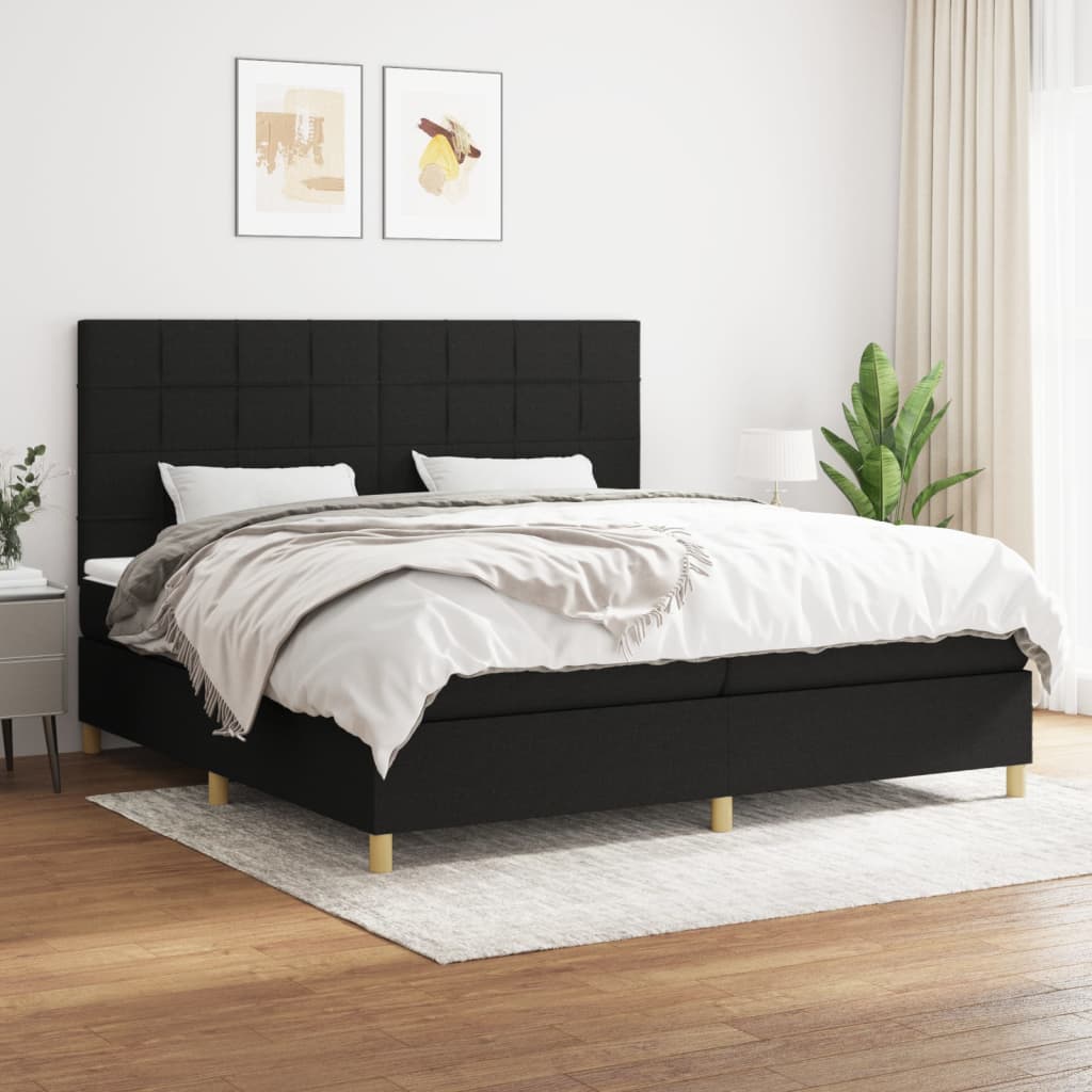 vidaXL Cama box spring con colchón tela negro 200x200 cm