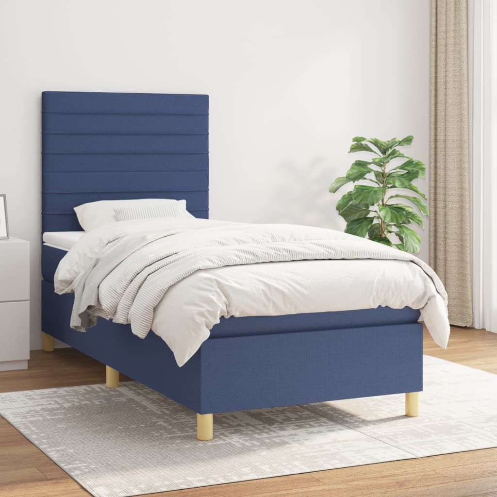 vidaXL Cama box spring con colchón tela azul 90x190 cm