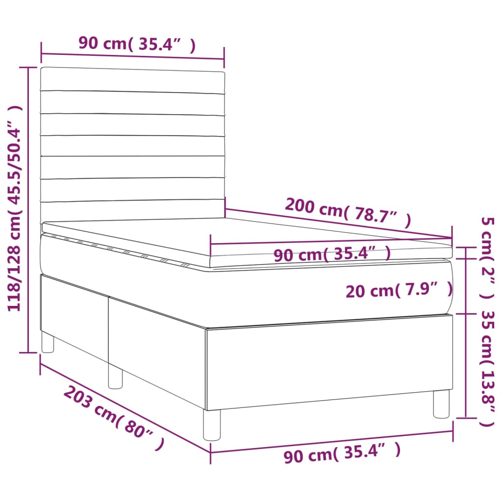 vidaXL Cama box spring con colchón tela negro 90x200 cm