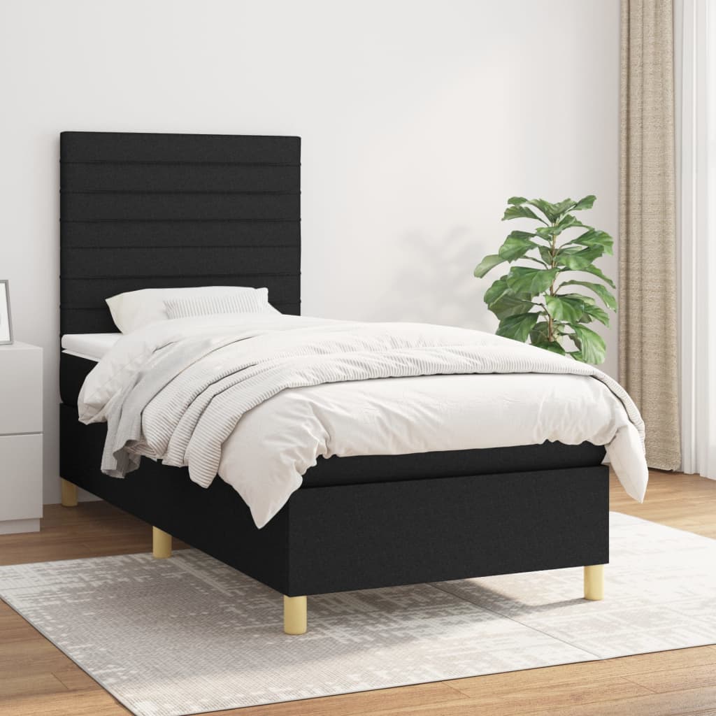 vidaXL Cama box spring con colchón tela negro 90x200 cm