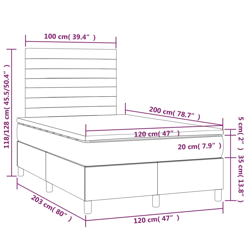 vidaXL Cama box spring con colchón tela gris oscuro 120x200 cm