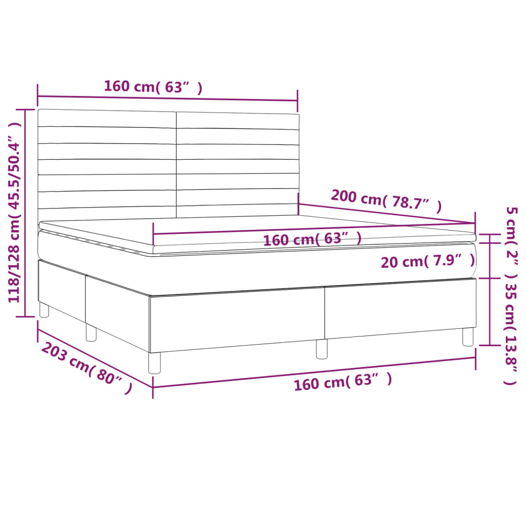 vidaXL Cama box spring con colchón tela negro 160x200 cm