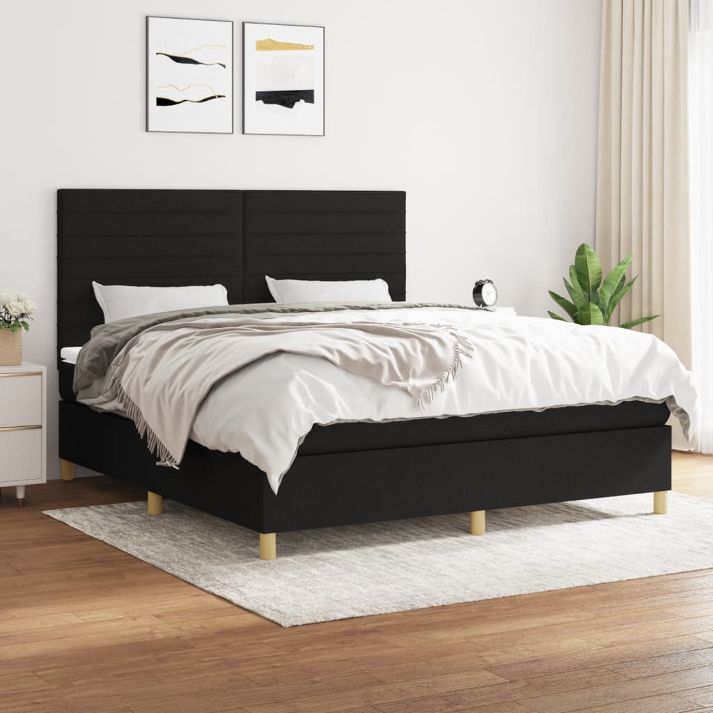 vidaXL Cama box spring con colchón tela negro 160x200 cm