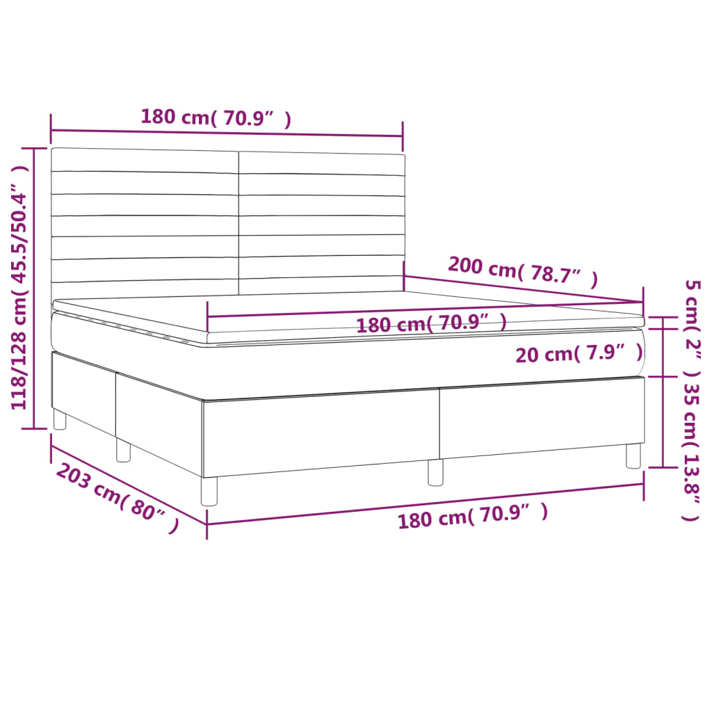 vidaXL Cama box spring con colchón tela gris oscuro 180x200 cm