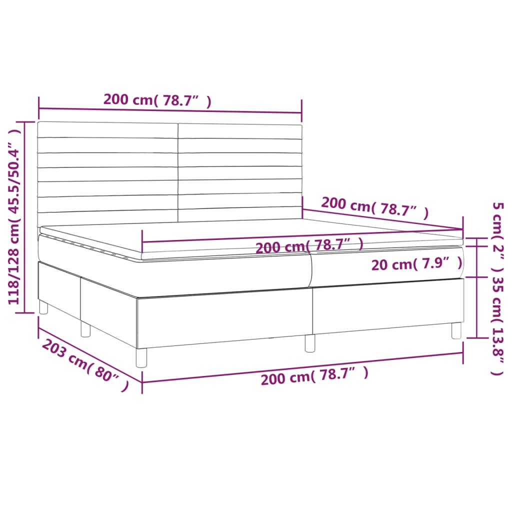 vidaXL Cama box spring con colchón tela gris claro 200x200 cm