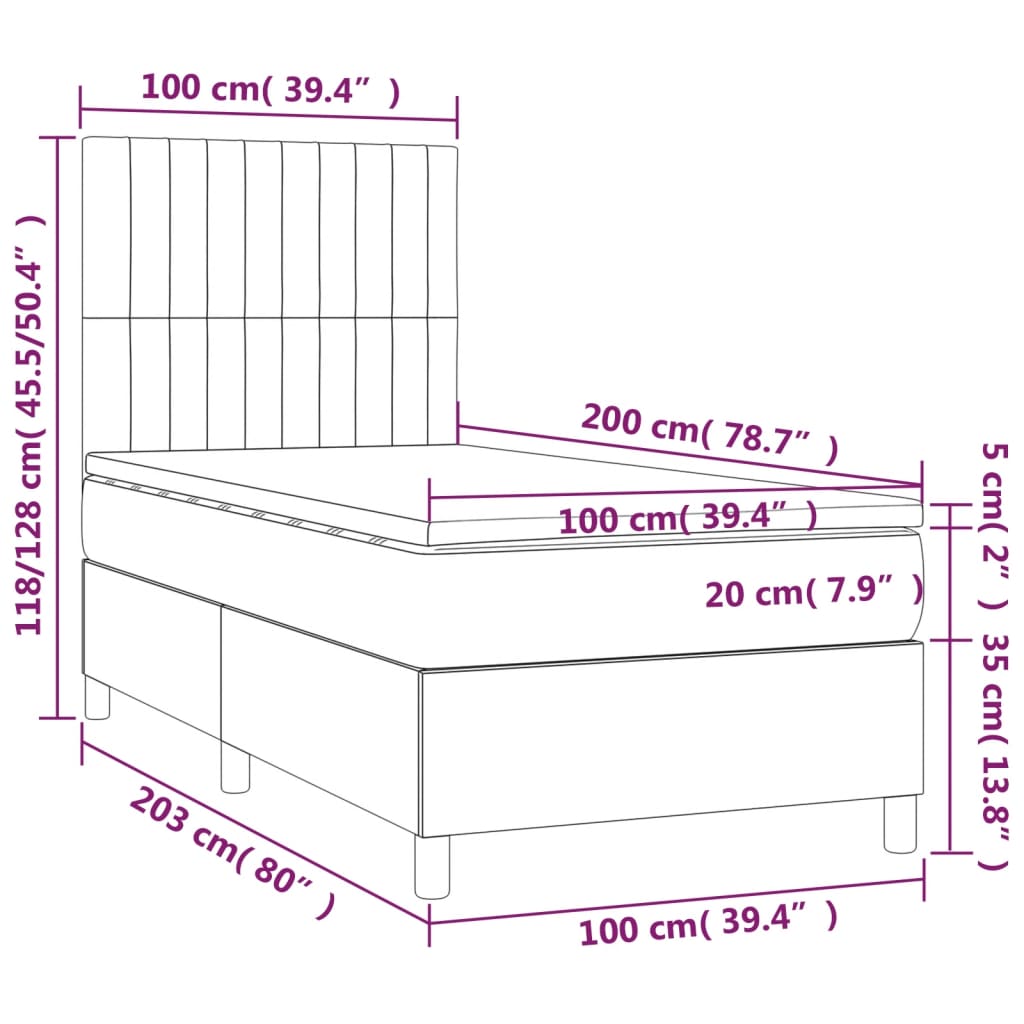 vidaXL Cama box spring con colchón tela gris claro 100x200 cm