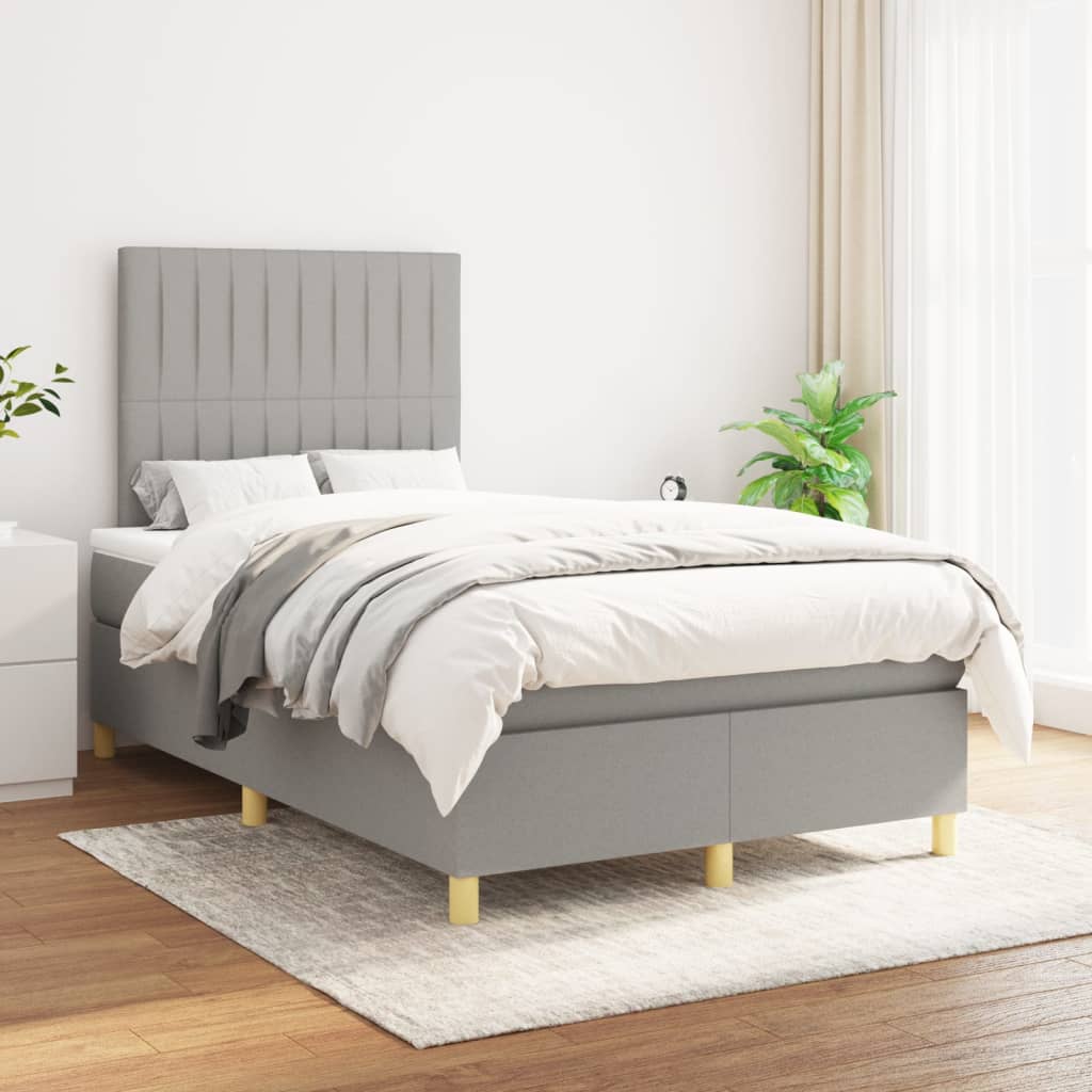 vidaXL Cama box spring con colchón tela gris claro 120x200 cm