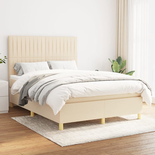 vidaXL Cama box spring con colchón tela color crema 140x190 cm