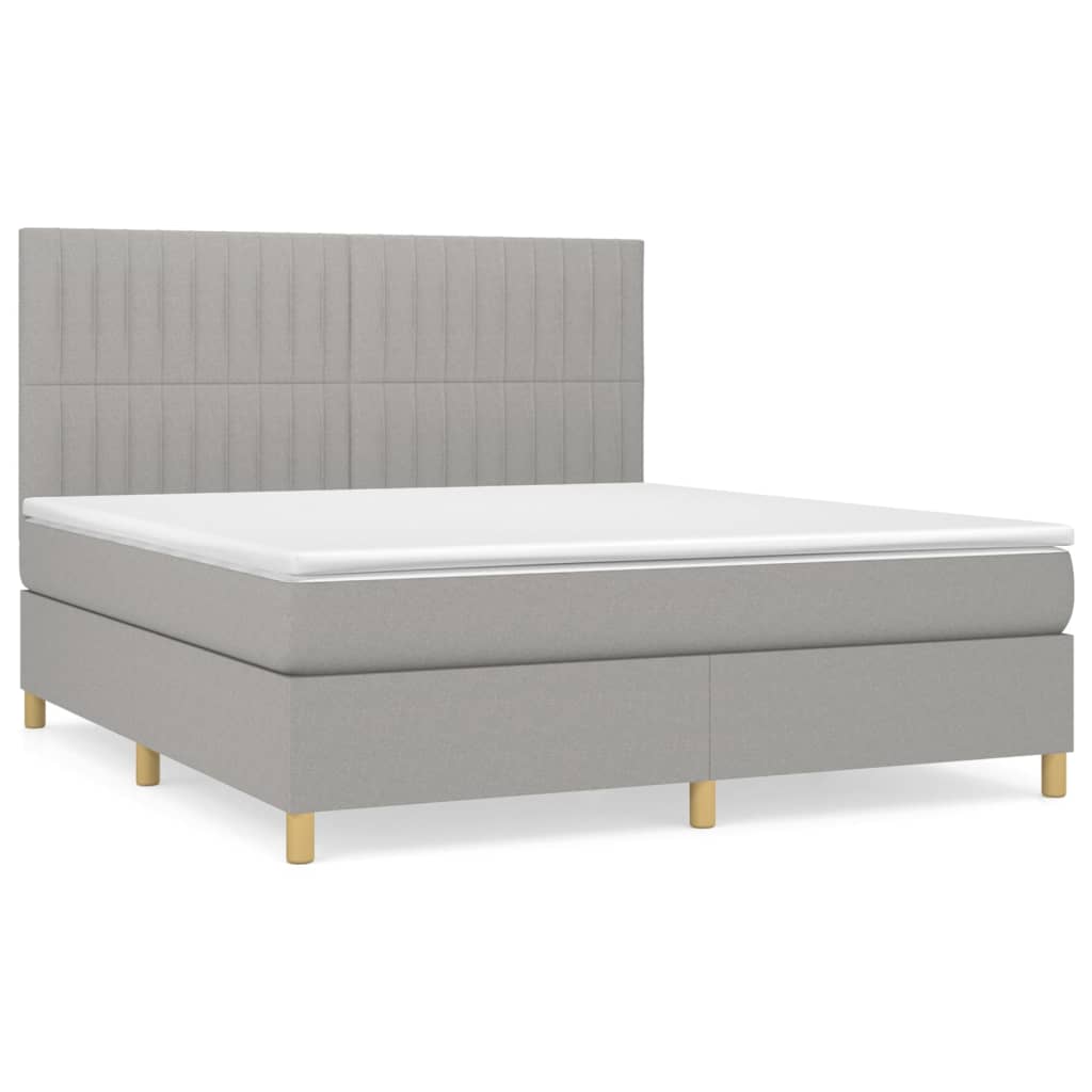 vidaXL Cama box spring con colchón tela gris claro 180x200 cm