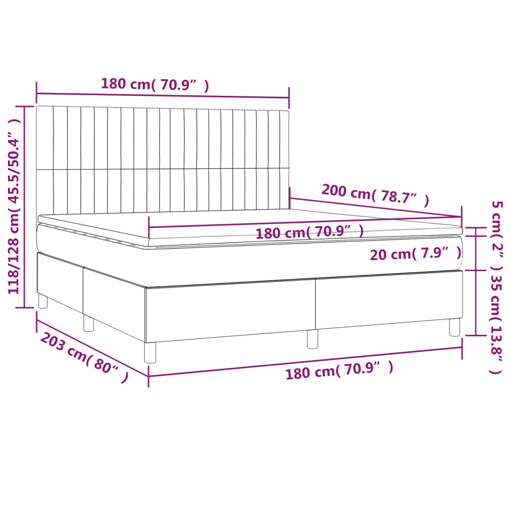 vidaXL Cama box spring con colchón tela gris claro 180x200 cm