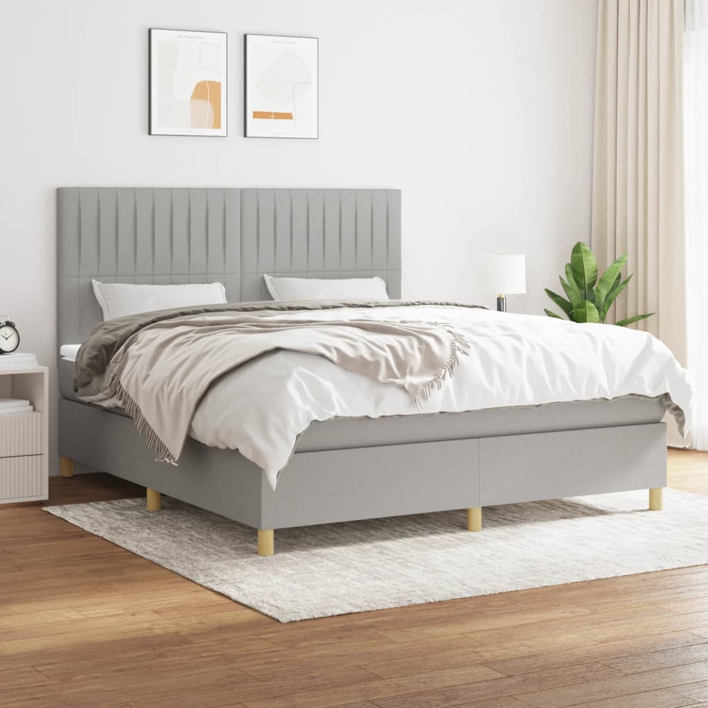 vidaXL Cama box spring con colchón tela gris claro 180x200 cm