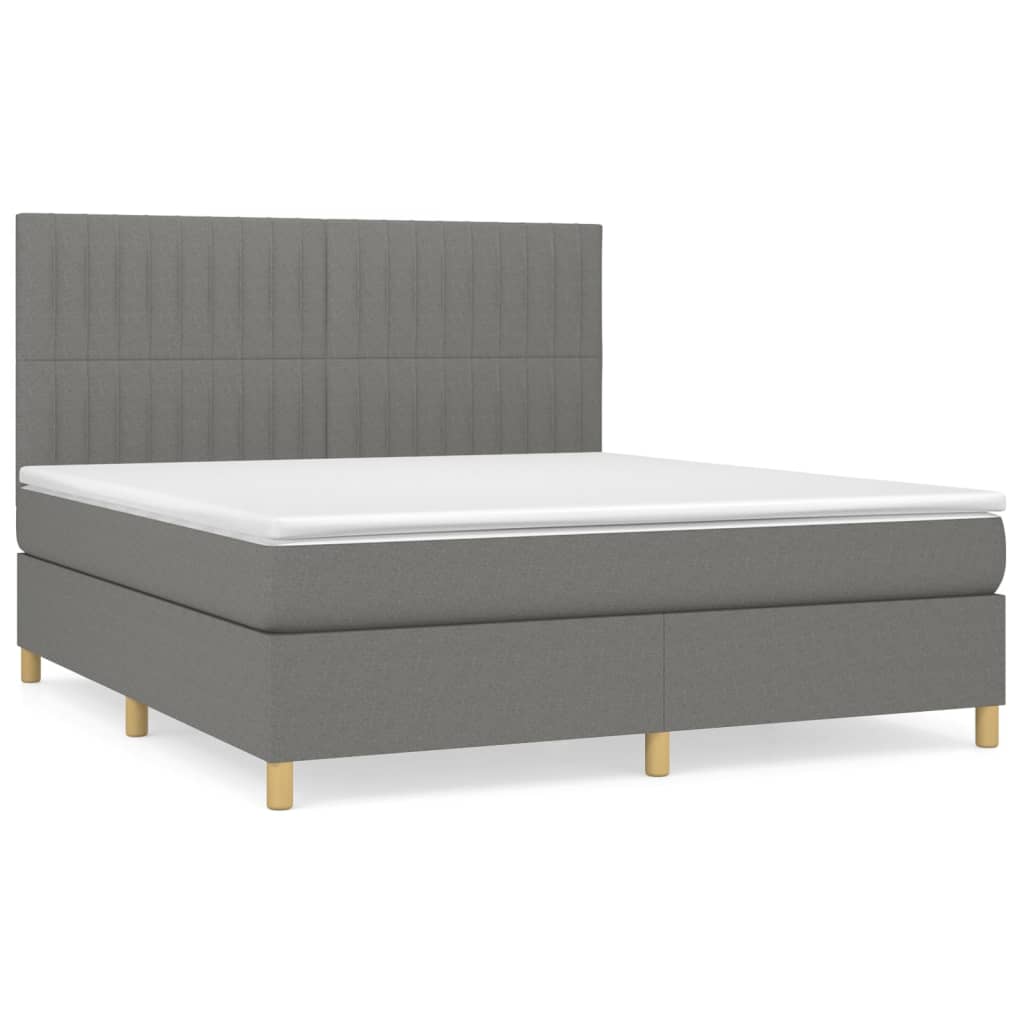 vidaXL Cama box spring con colchón tela gris oscuro 180x200 cm