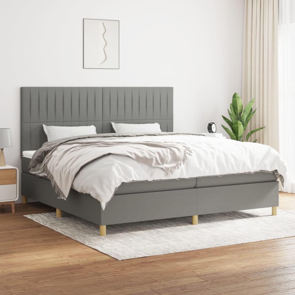 vidaXL Cama box spring con colchón tela gris oscuro 200x200 cm