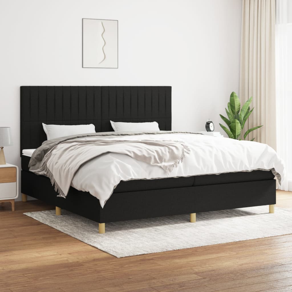 vidaXL Cama box spring con colchón tela negro 200x200 cm