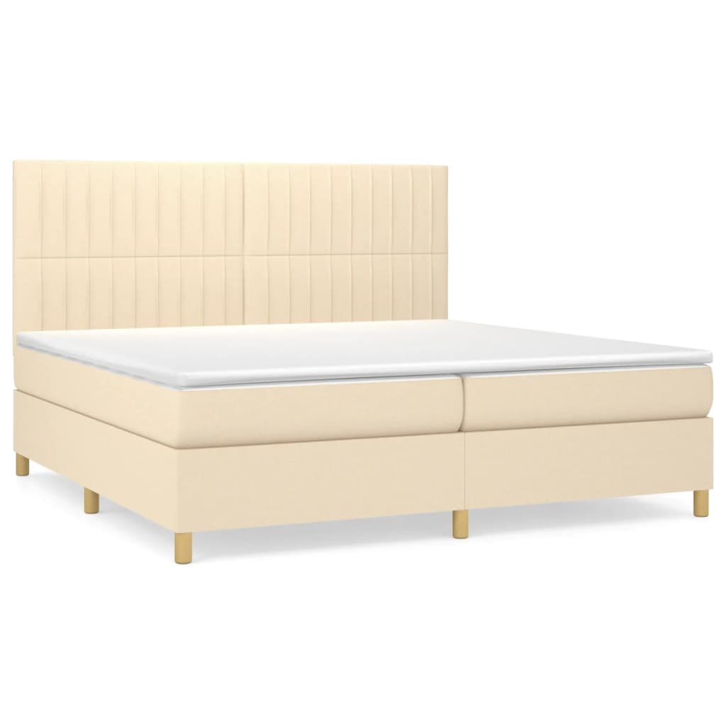 vidaXL Cama box spring con colchón tela color crema 200x200 cm