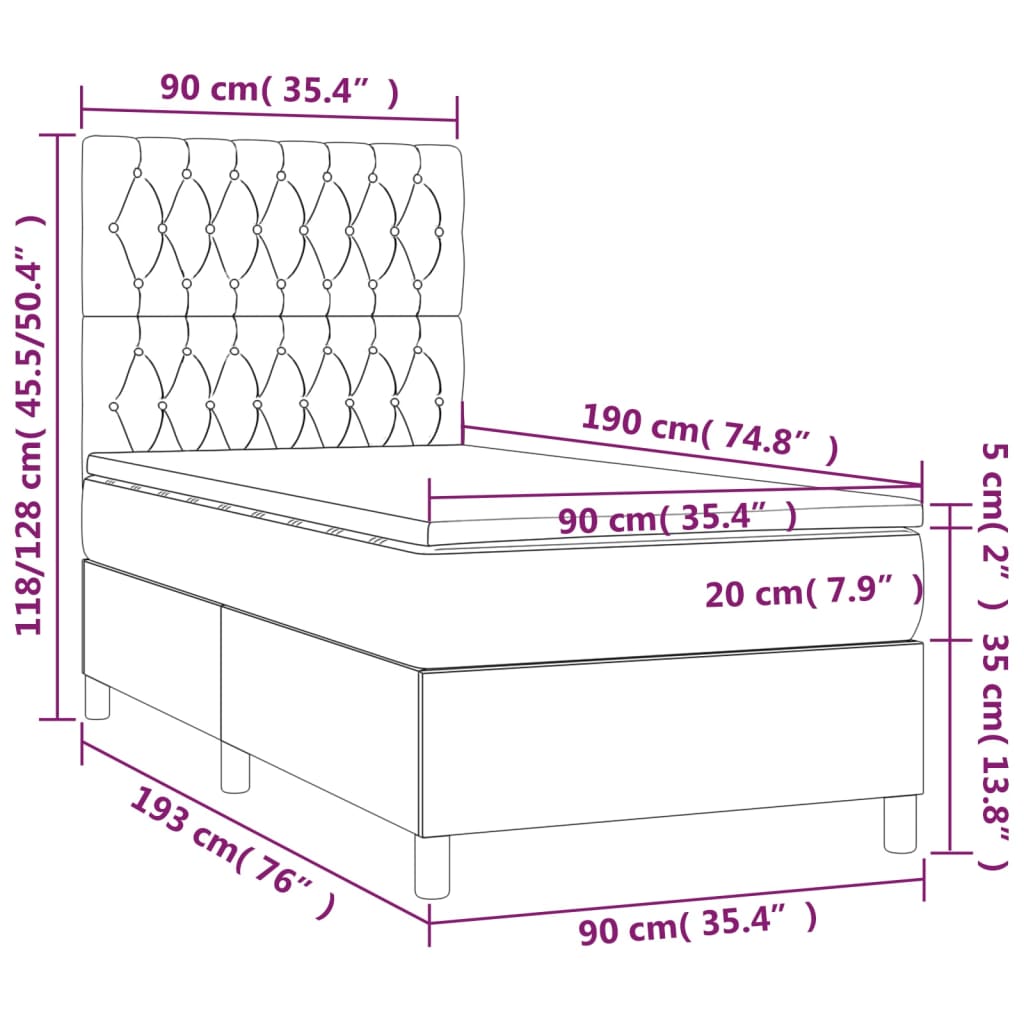 vidaXL Cama box spring con colchón tela marrón oscuro 90x190 cm