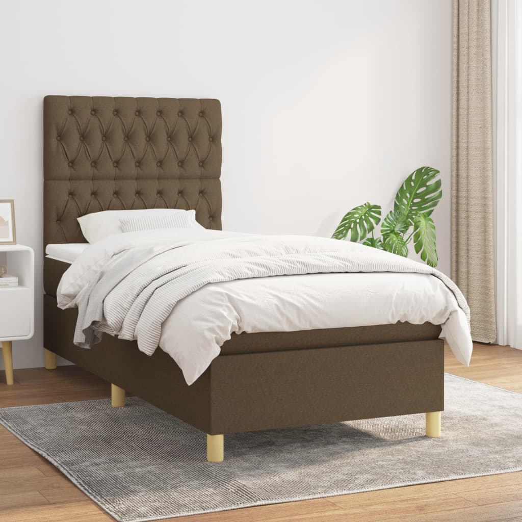 vidaXL Cama box spring con colchón tela marrón oscuro 90x190 cm