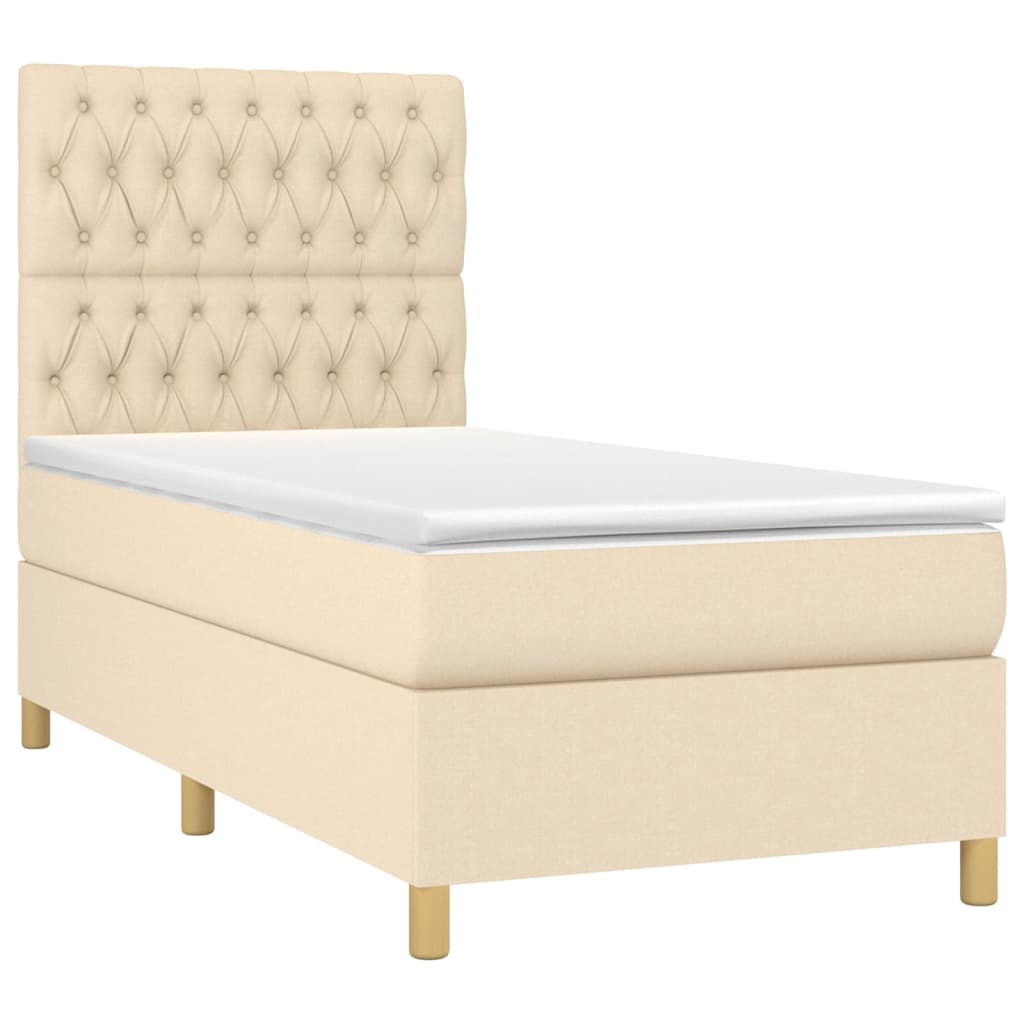 vidaXL Cama box spring con colchón tela color crema 90x190 cm