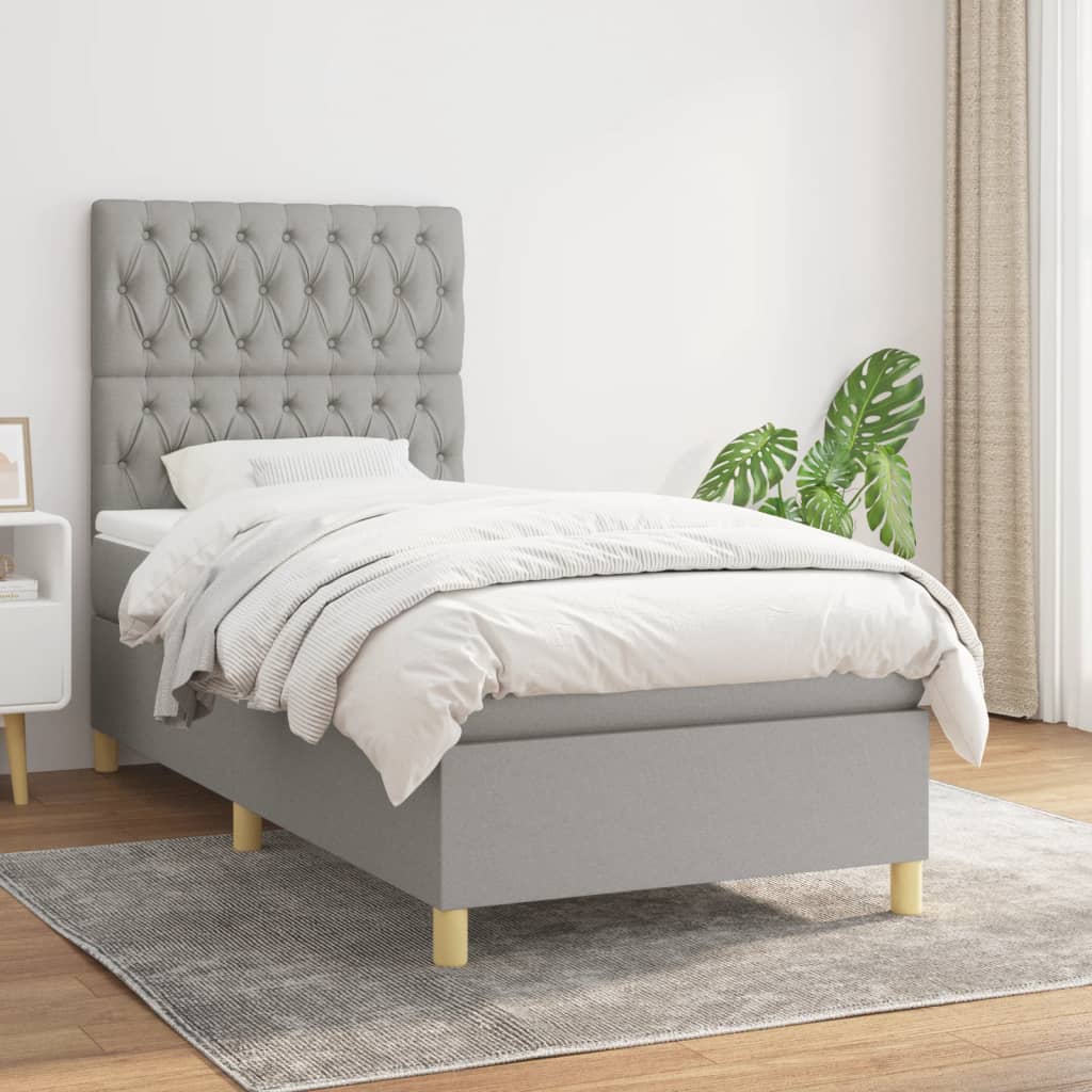 vidaXL Cama box spring con colchón tela gris claro 90x200 cm