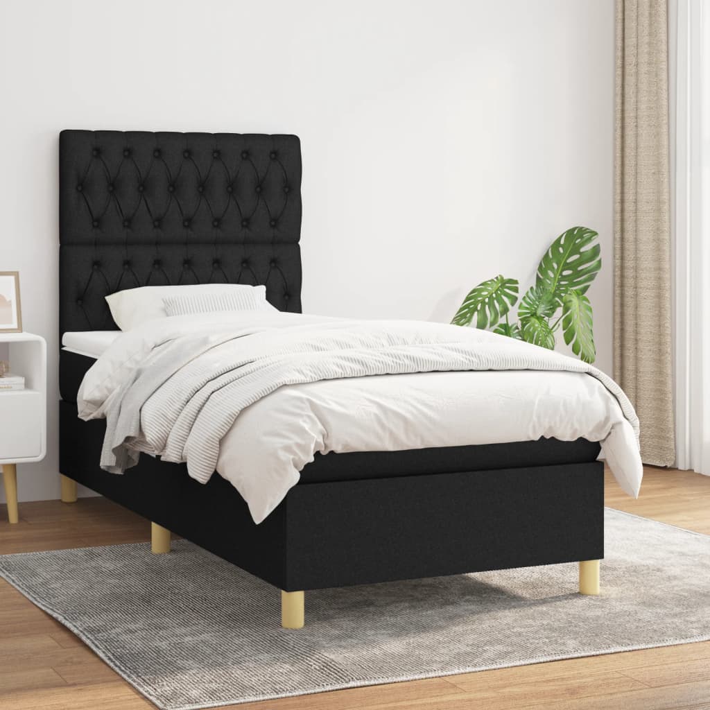 vidaXL Cama box spring con colchón tela negro 90x200 cm