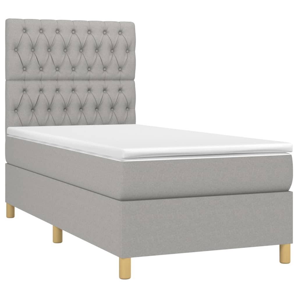 vidaXL Cama box spring con colchón tela gris claro 100x200 cm