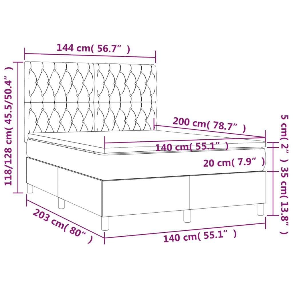 vidaXL Cama box spring con colchón tela gris taupe 140x200 cm