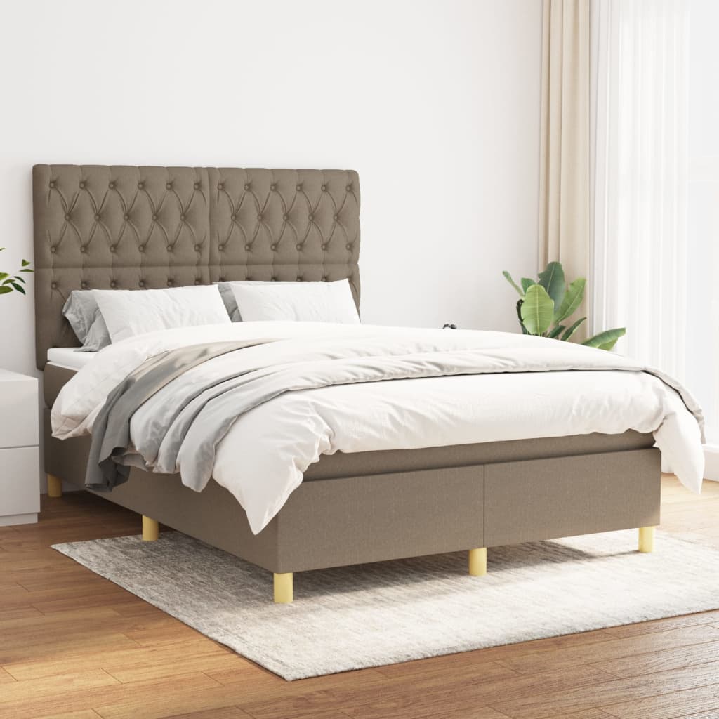 vidaXL Cama box spring con colchón tela gris taupe 140x200 cm