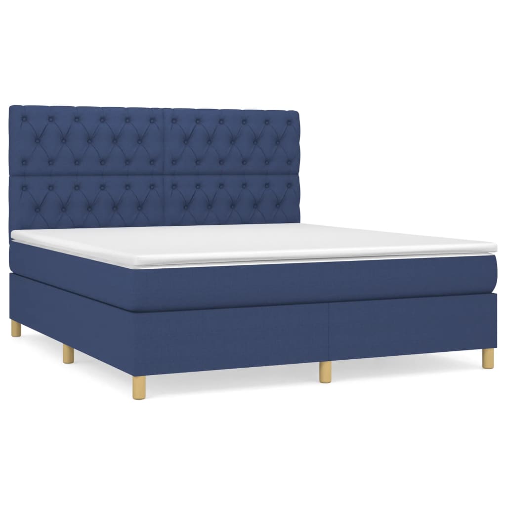 vidaXL Cama box spring con colchón tela azul 160x200 cm