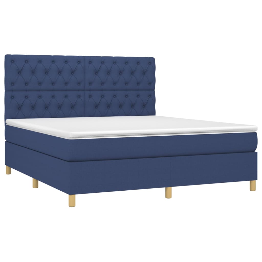 vidaXL Cama box spring con colchón tela azul 160x200 cm