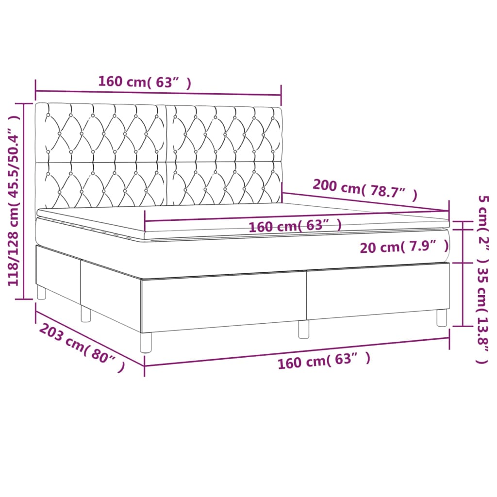 vidaXL Cama box spring con colchón tela azul 160x200 cm