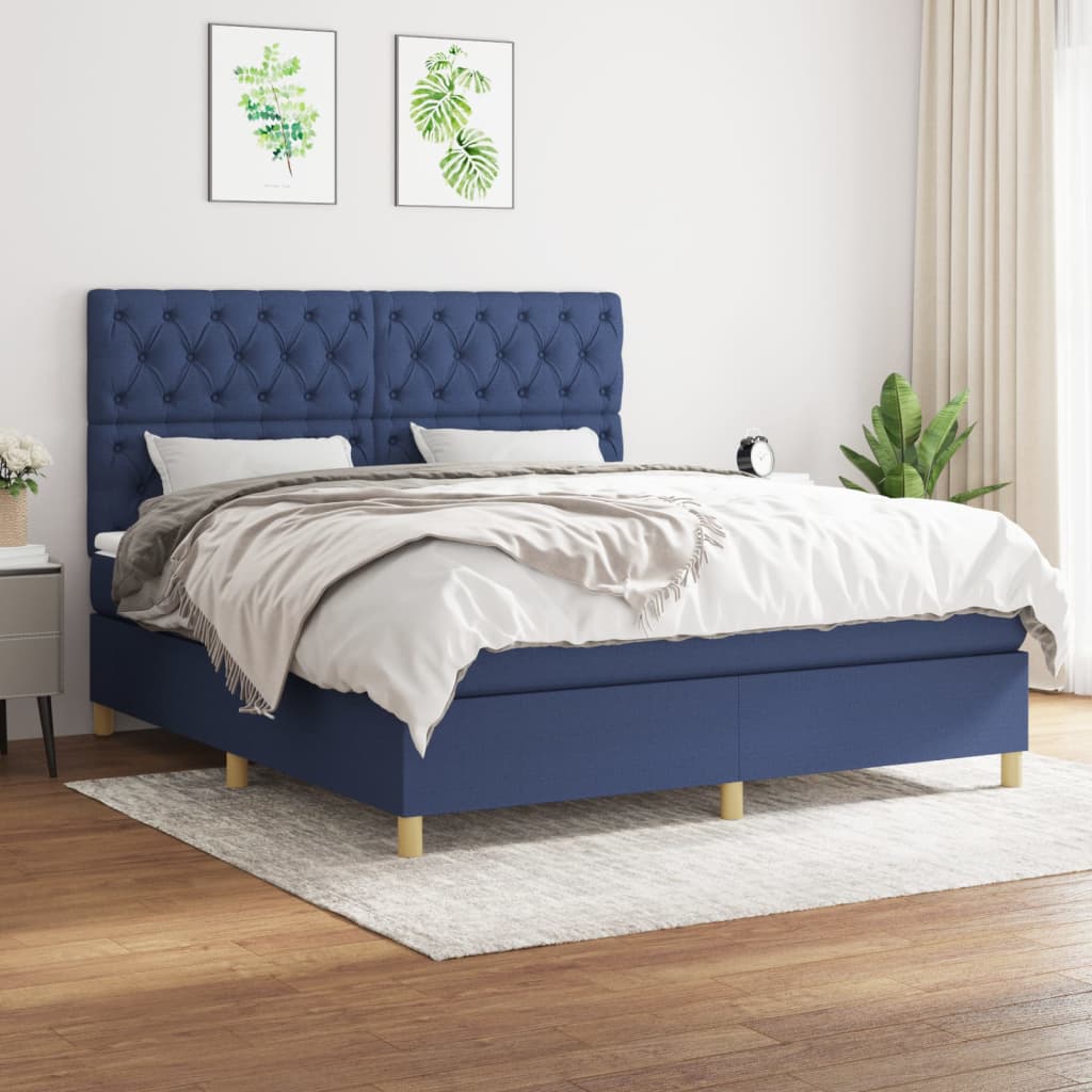 vidaXL Cama box spring con colchón tela azul 160x200 cm