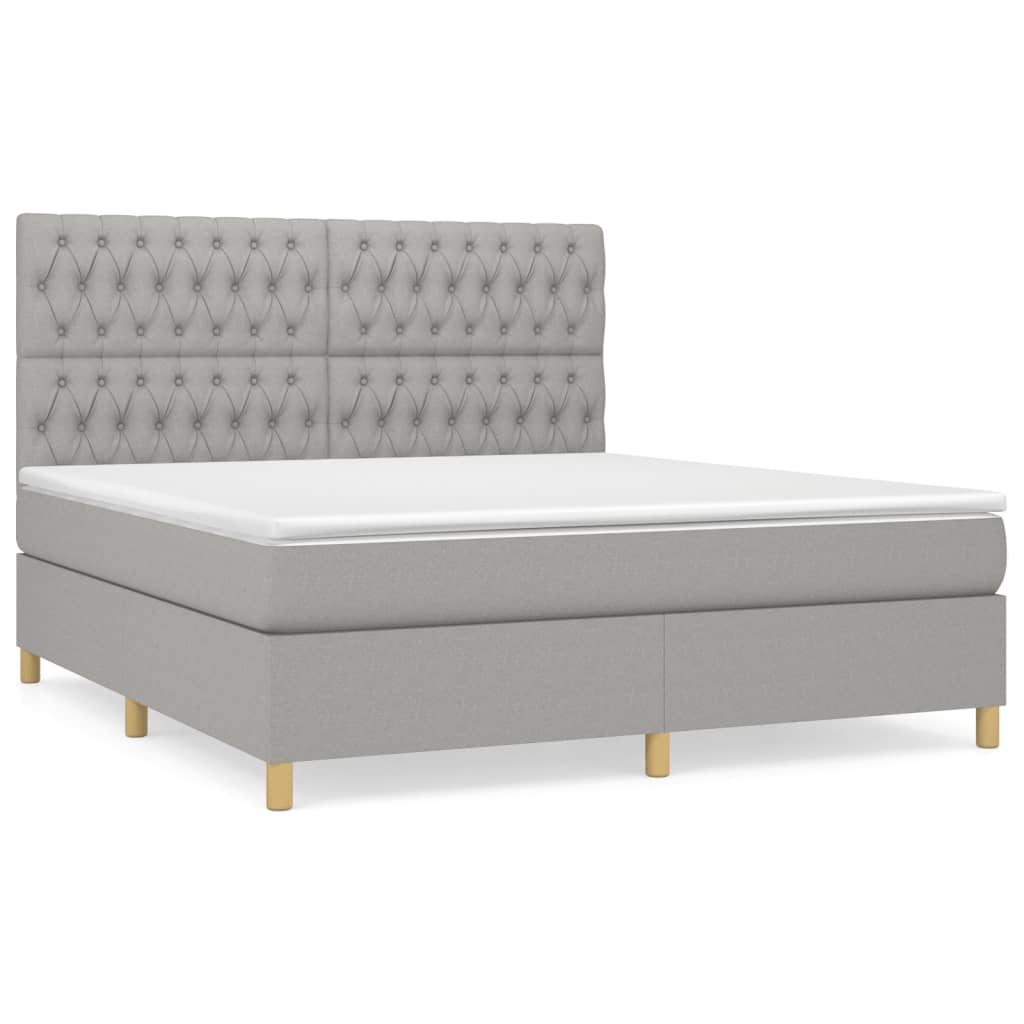 vidaXL Cama box spring con colchón tela gris claro 180x200 cm