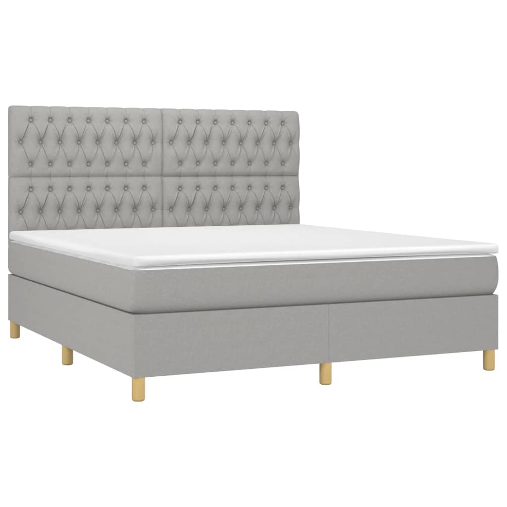 vidaXL Cama box spring con colchón tela gris claro 180x200 cm