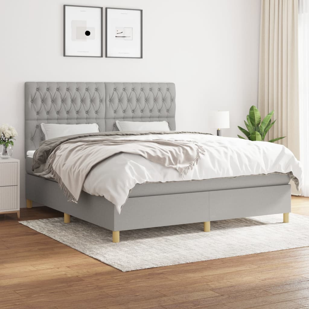 vidaXL Cama box spring con colchón tela gris claro 180x200 cm