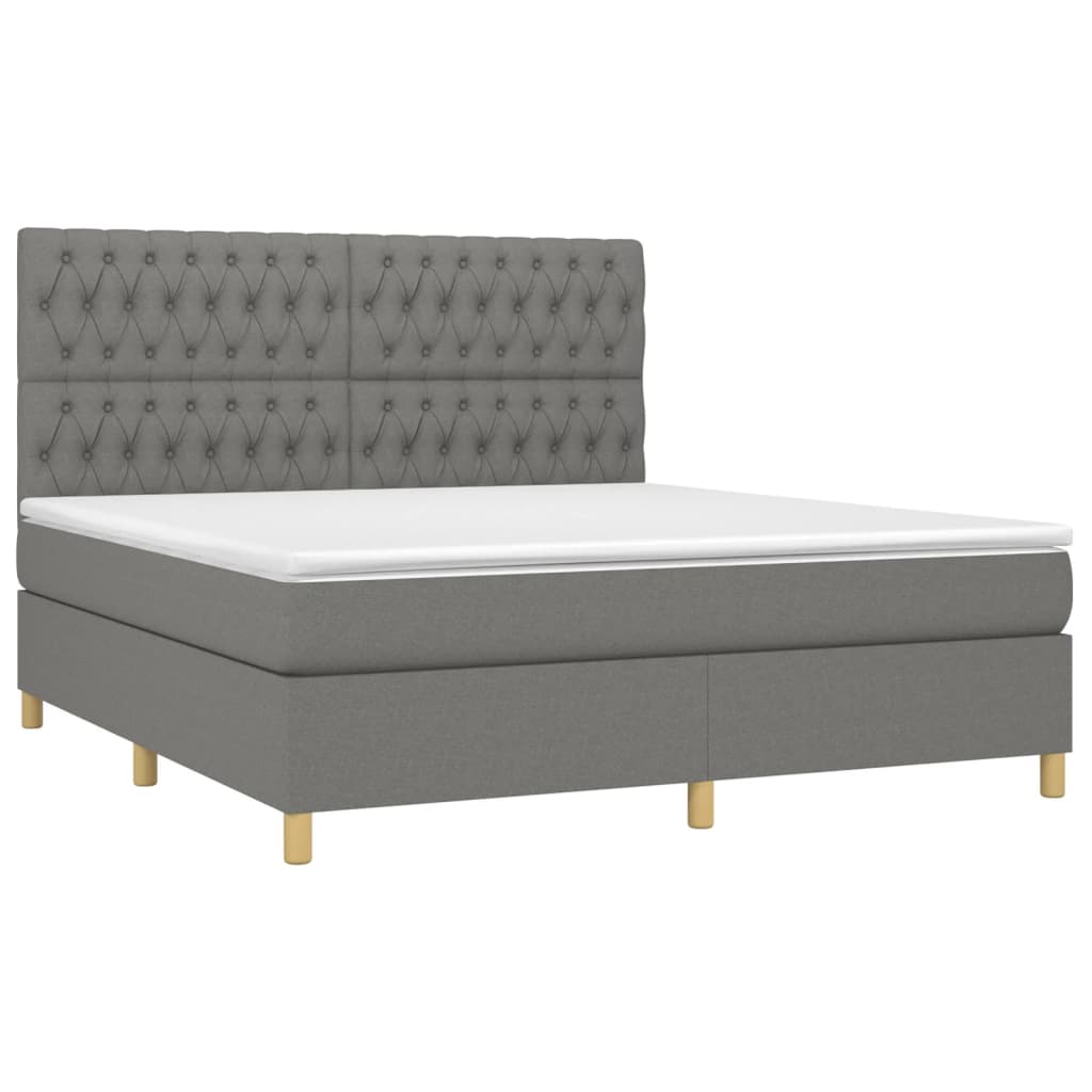 vidaXL Cama box spring con colchón tela gris oscuro 180x200 cm