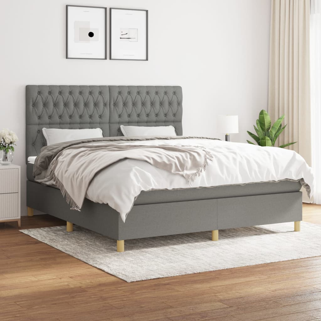 vidaXL Cama box spring con colchón tela gris oscuro 180x200 cm