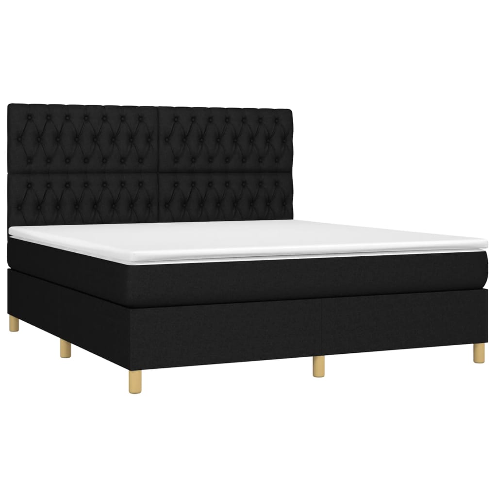 vidaXL Cama box spring con colchón tela negro 180x200 cm