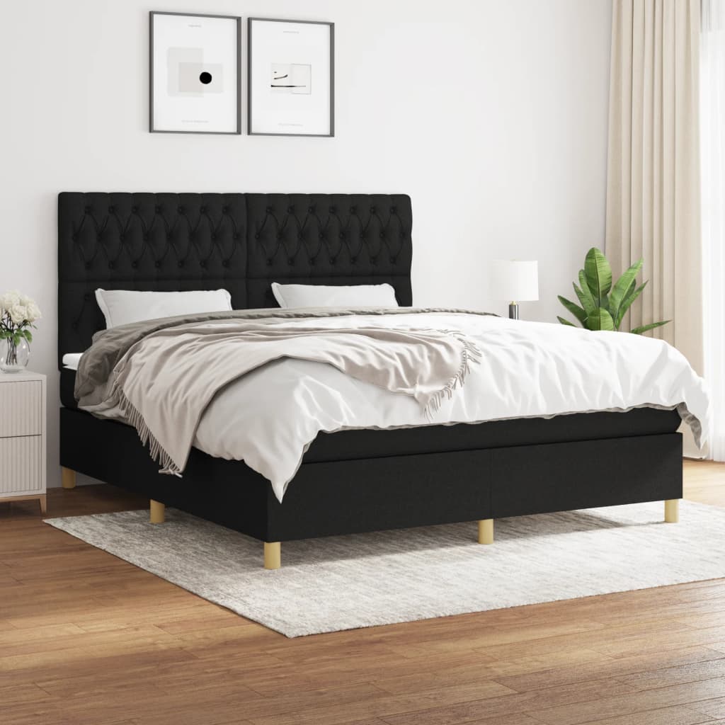 vidaXL Cama box spring con colchón tela negro 180x200 cm