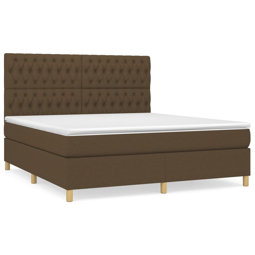 vidaXL Cama box spring con colchón tela marrón oscuro 180x200 cm