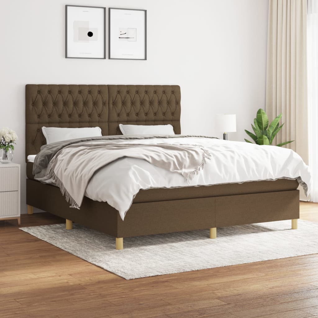 vidaXL Cama box spring con colchón tela marrón oscuro 180x200 cm