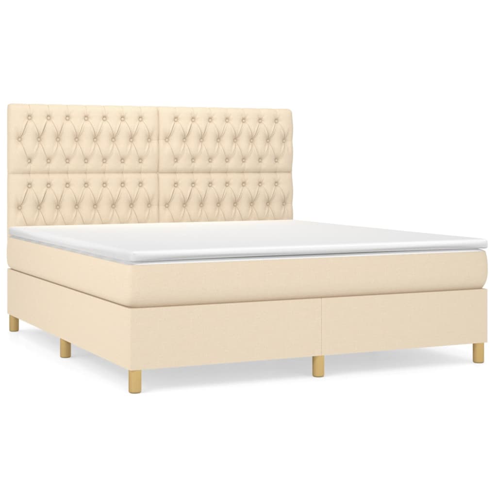 vidaXL Cama box spring con colchón tela color crema 180x200 cm