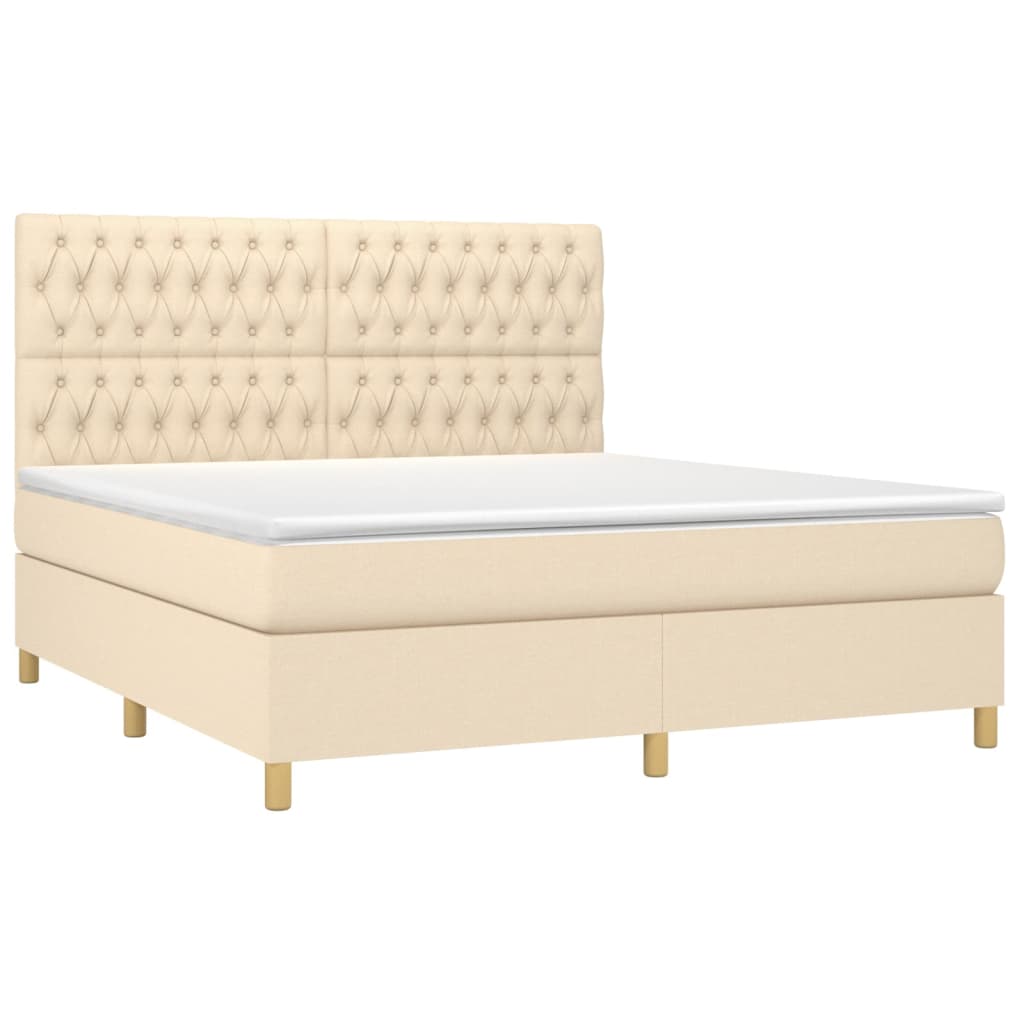 vidaXL Cama box spring con colchón tela color crema 180x200 cm