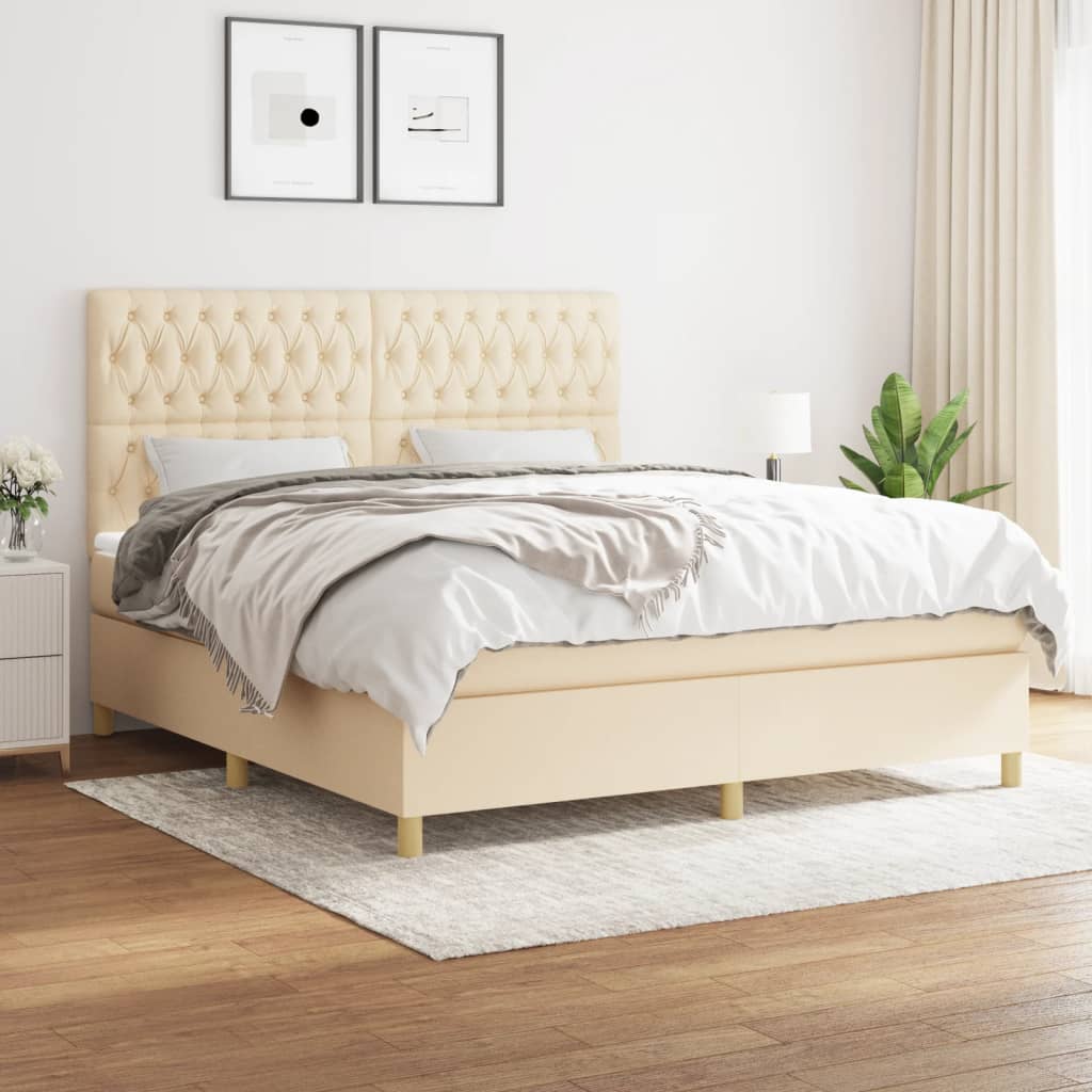 vidaXL Cama box spring con colchón tela color crema 180x200 cm