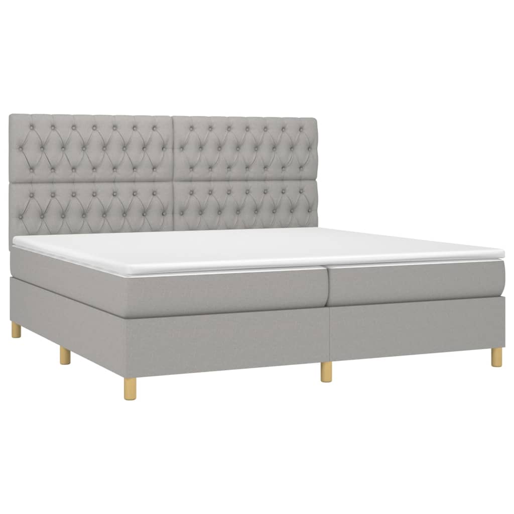 vidaXL Cama box spring con colchón tela gris claro 200x200 cm