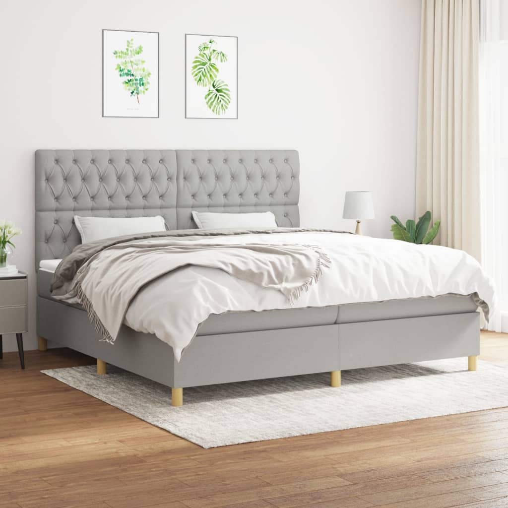 vidaXL Cama box spring con colchón tela gris claro 200x200 cm