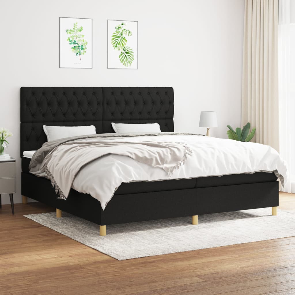 vidaXL Cama box spring con colchón tela negro 200x200 cm