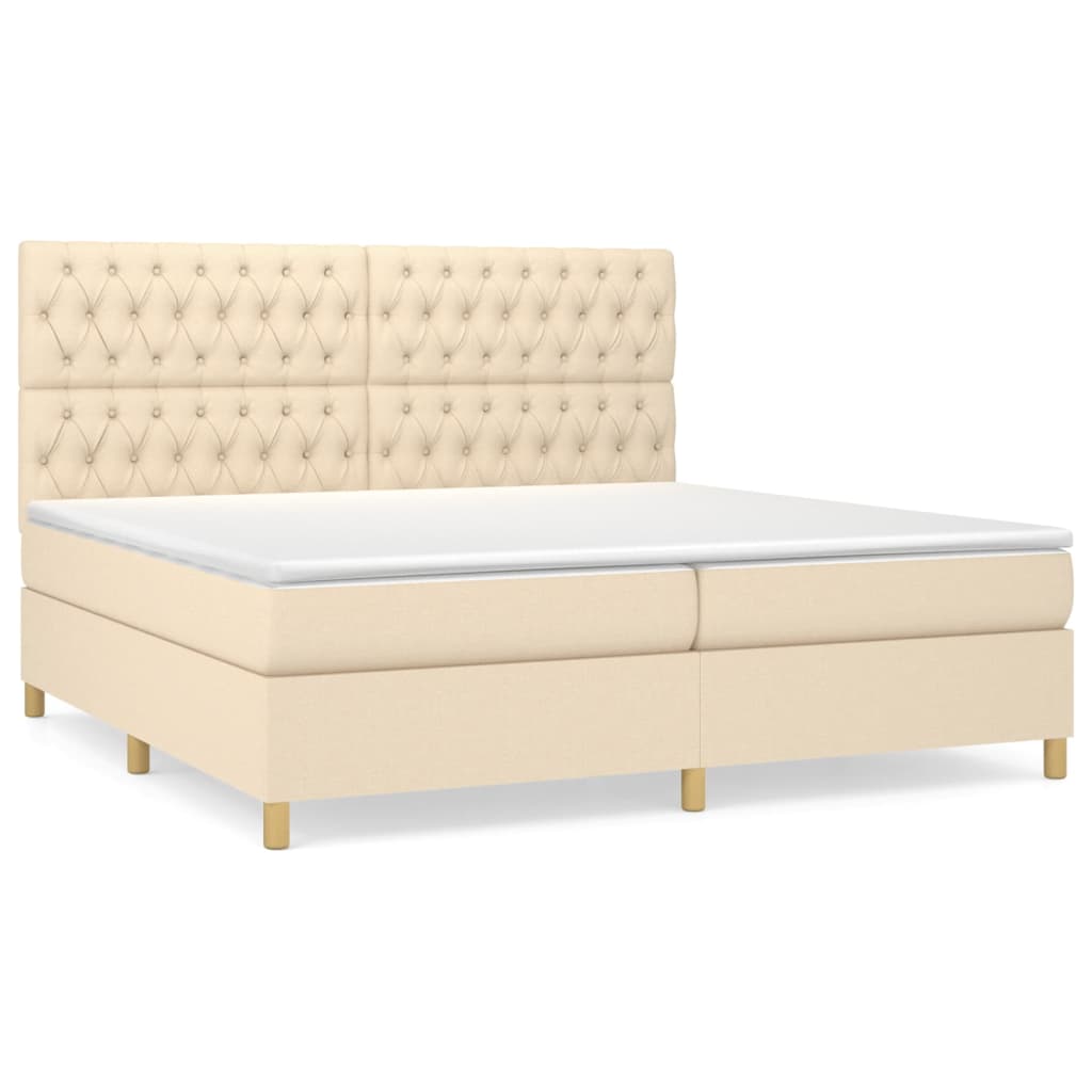 vidaXL Cama box spring con colchón tela color crema 200x200 cm