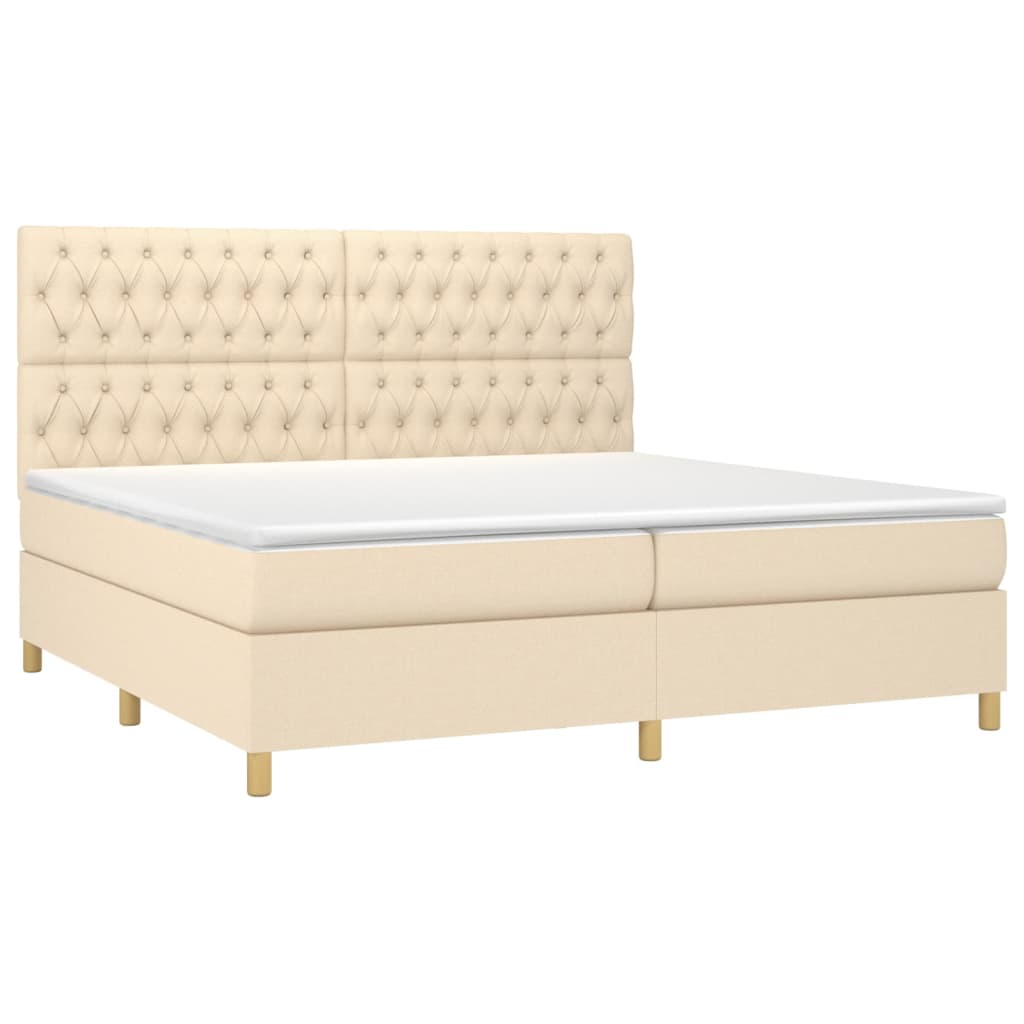 vidaXL Cama box spring con colchón tela color crema 200x200 cm