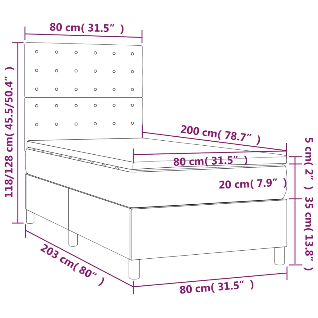 vidaXL Cama box spring con colchón tela gris oscuro 80x200 cm